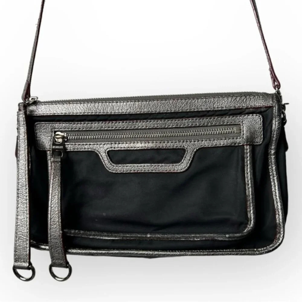 MZ Wallace Black Nylon Lightweight Crossbody Metallic Silver Bag